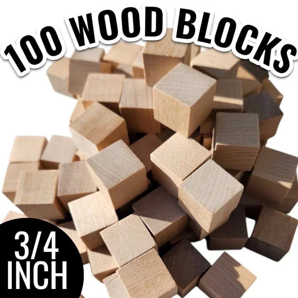 100 DIY Craft Supplies Wooden Cubes 3/4-inch Blank Wooden Blocks Unfinished Wood